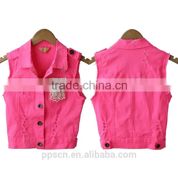 Made in China Latest Fashion Designs Woven Sleeveless Beaded Lemon and Orange Color Ladies Jacket for Women photo-5