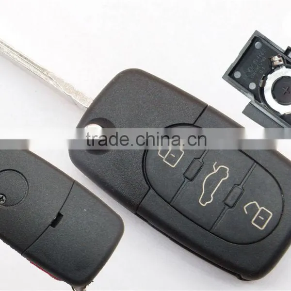Remote Key Fob for VW 3+1 Button Flip Remote Blank Key Shell With 2032 Battery(round photo-2