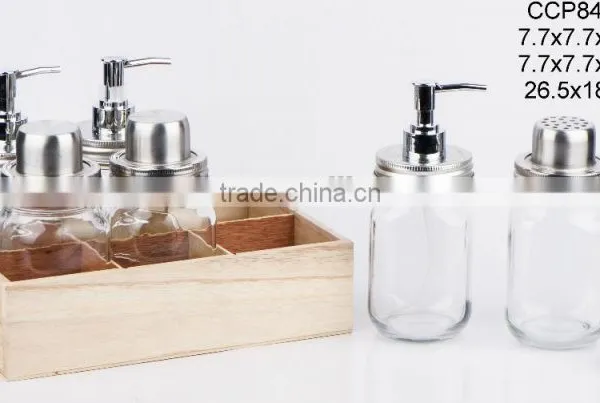 Glass Jar for Liquid Soap With Wooden Box (CCP846T/6W) photo-2