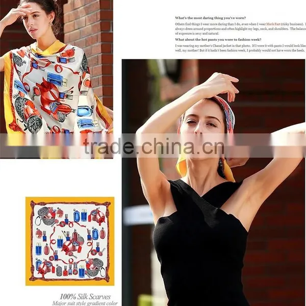 Customized Silk Satin Square Scarf With Perfume Pattern Quality Choice photo-4