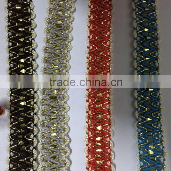 High Quality Pretty Blue Golden Woven Polyester Flat Braid Trim photo-2