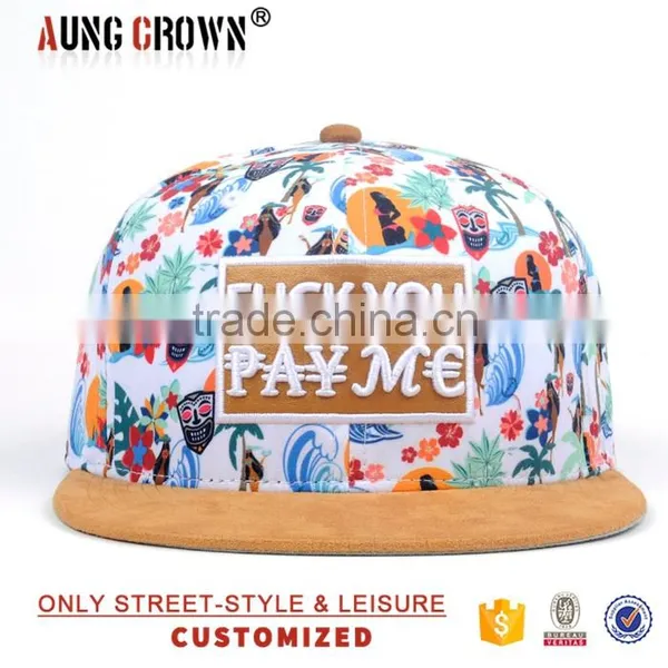 6 Panel Embroidered Suede Brim Flat Cheap Snapback Hat photo-2