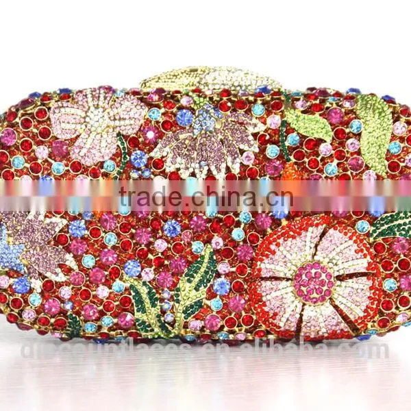 Wedding Bridal Crystal Rhinestone Evening Clutch Bags Purse Flower Colorful Handbags photo-4