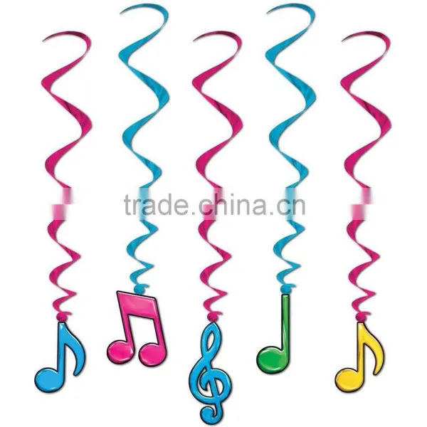 Coloured Music Notes Hanging Swirl Ceiling Dangling Danglers Decorations