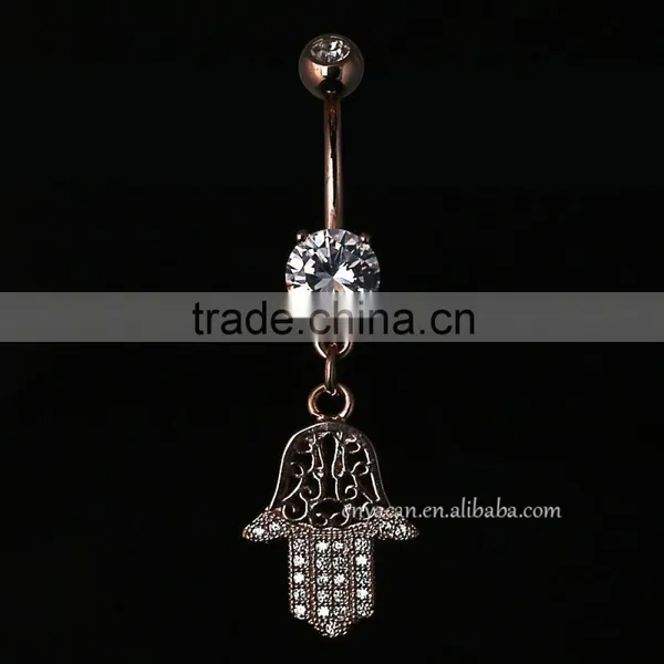 Rose Gold Plated Hamsa Dangle Belly Ring Body Jewelry Glue Navel Rings photo-3