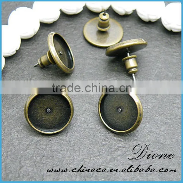 Retro Antiqued Broned Brass Cameo Cabochon Base Dubai Gold Jewelry Earrings Studs photo-6
