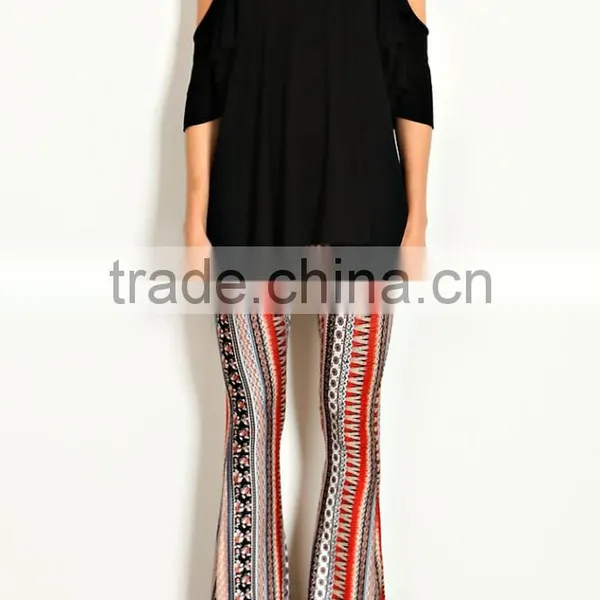 New Model Pants BOHEMIAN STRIPE PRINT JERSEY KNIT BELL BOTTOM PANTS 2018 New Arrivals photo-6