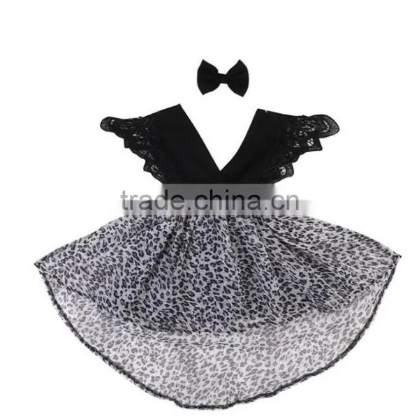 Wholesale Lace Fultter Sleeve Baby Girl Pom Pom Romper Leopard Print Childrens Dresses photo-6
