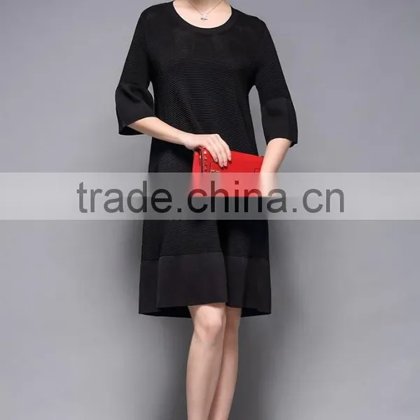 Half Flare Sleeve Drape Patchwork Loose Fishtail Women Dress photo-6
