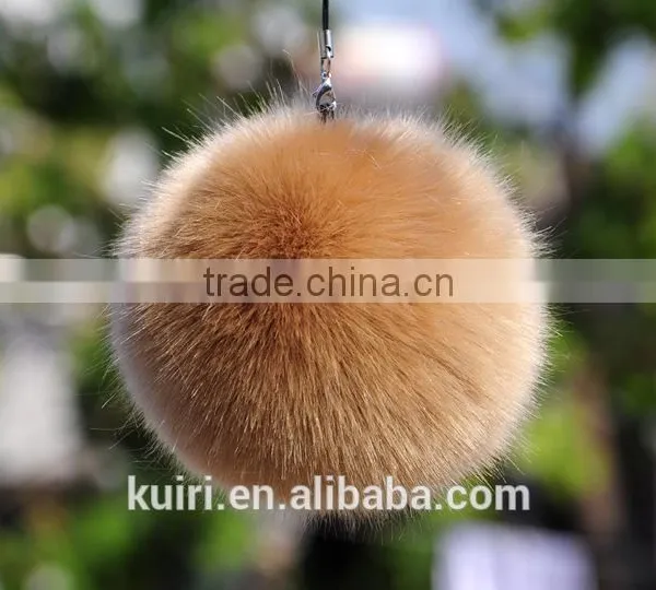 Eco-friendly Hot Sale 8cm Dyed Colour Faux Fur Trimming Furry Pompom Ball Rabbit Fur Keychain photo-2