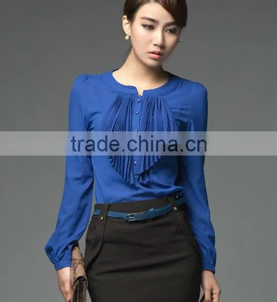 Design Elegant Women Blouses Tops/chiffon Blouses With Drapes in Front 2013 Garments