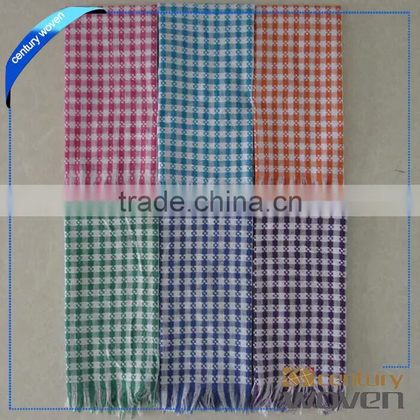 Pure Cotton Yarn Dyed Grid Kitchen Dish Towel With Tassel