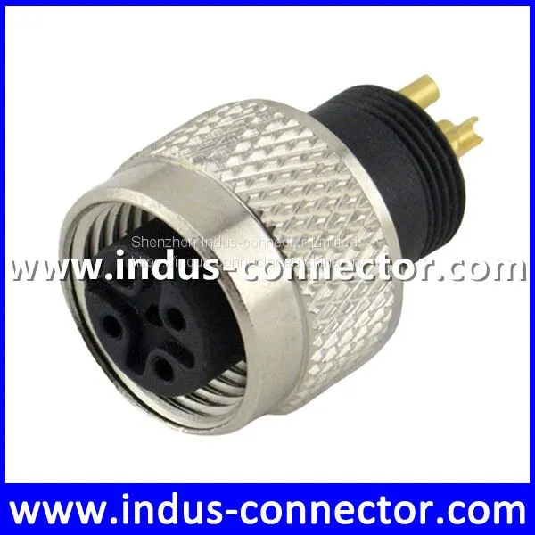 Customized shielded 4poles m12 female d code moulding connector for medical