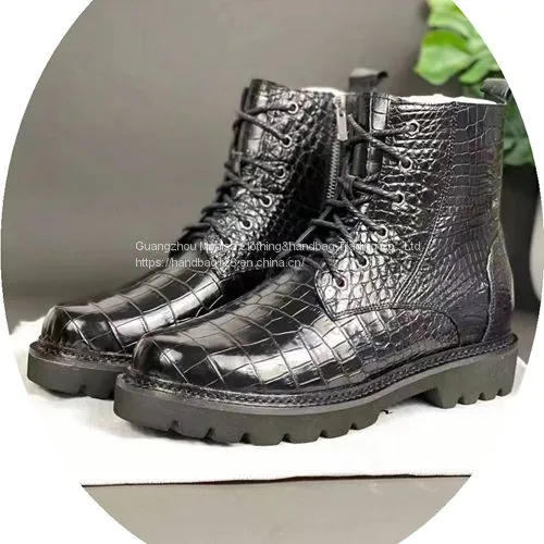 Thailand Crocodile Leather Men's Boots High-End Fashion Casual Martin Boots Lace Up Round Toe Leather High Boots photo-2