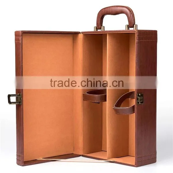 New Arrive Luxury Handmade Leather Wine Box Wooden Wine Box 2 Bottles Embossed Logo photo-6