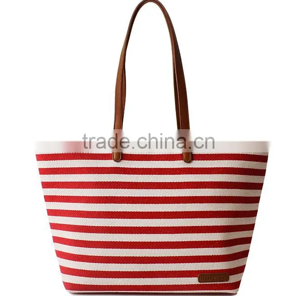 Wholesale High Quality Fashion Simple Woman Stripe Canvas Tote Bag