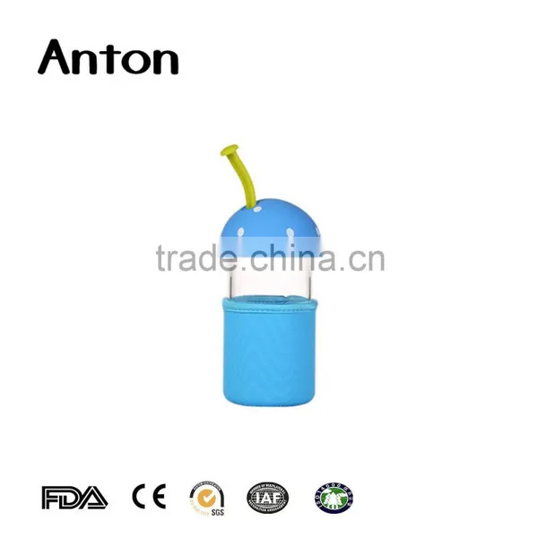 10oz Custom LOGO Colorful Glass Water Bottle With Mushroom Shape Lid Glass Sports Bottle With Silicon Sleeve photo-4