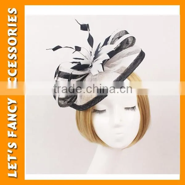 PGHD0652 Bridal design satin flower headband with veil fascinator hair decoration