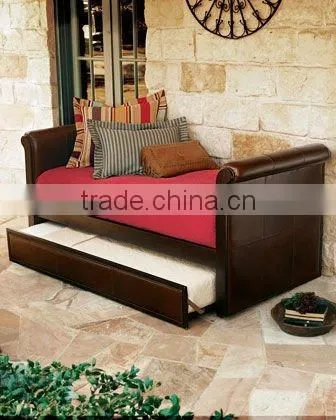 Scroll Leather Daybed With Trundle