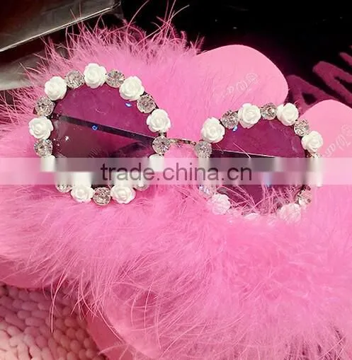 Diamond Flower Rim Vintage Party Beach Festival Frame Shades Round Sunglasses photo-2
