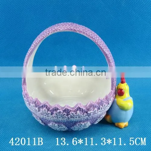 Creative Cock Figurine Ceramic Storage Basket for Kitchen photo-6