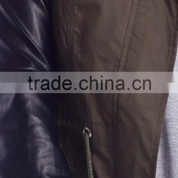 Fashion PU Sleeve Khaki Color Winter Parka Coats for Girls photo-2