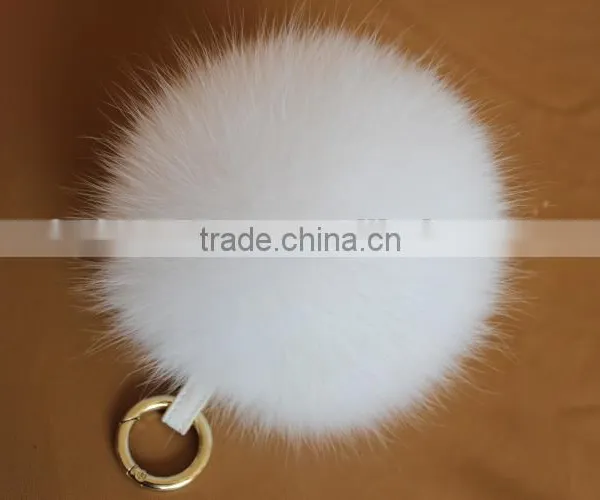 Fluffy Big Round 14cm Silver Fox Fur Pom Poms With Keychain photo-4