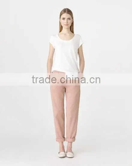 Woman Fashion Washed Chino Slim Leg Trousers