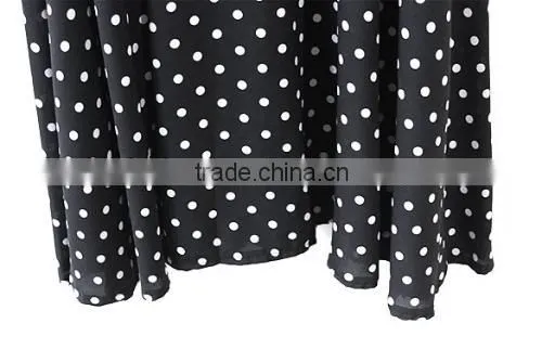 Stylish Lady Women Sweet Medium Elastic Waist Dot Chiffon Mild-calf Casual Pleated Skirt photo-6