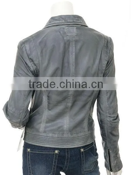 Women Leather Jacket & High Washed With Wax and Grey Color photo-2