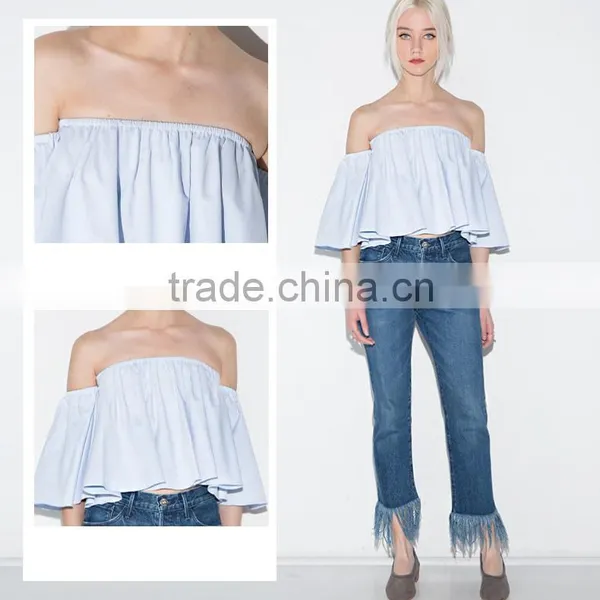 Summer Sexy off Shoulder Loose Fit Plain Short Sleeve Blouse photo-3