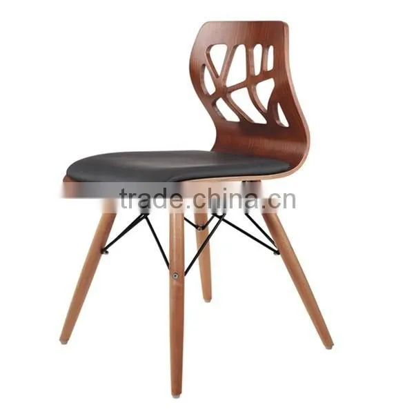 2015 New Leatherette Cushion Plywood Dining Chairs With Wooden Legs photo-2