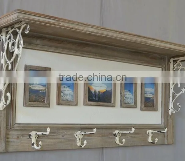 2016 Vintage Wood Wall Shelf With Hooks and Photo Frame photo-6