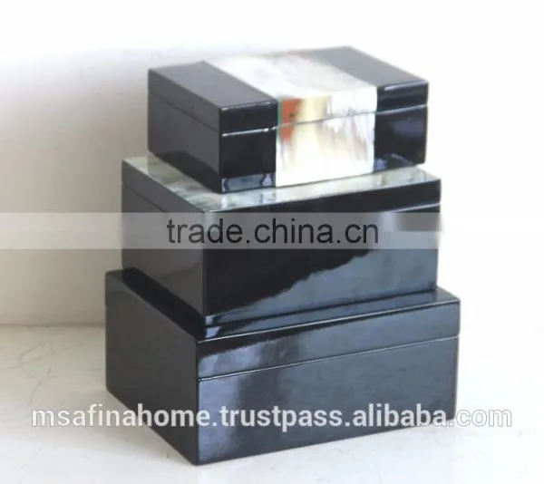 Set of 3 Rectangle Horn Lacquer Boxes photo-2
