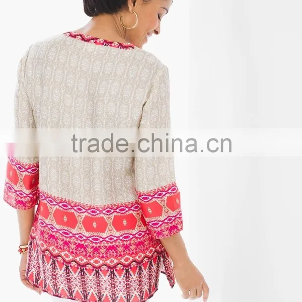 Women's Rayon Print and Contrast Fabric Blouse photo-2