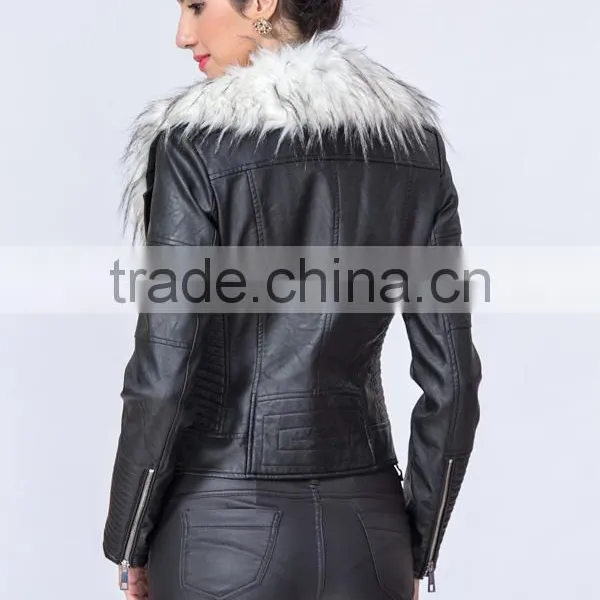 New Fashion Clothing Manufacturers Premium Women PU Jacket With Fur Collar photo-4