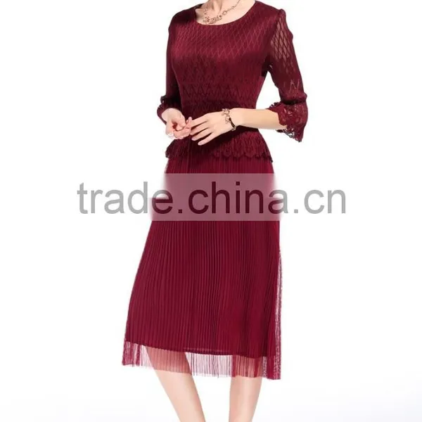 Ladies Compression 3/4 Transparent Lace Sleeve Slim Long Dress photo-4