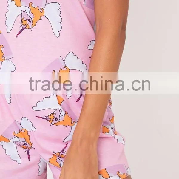 Custom Made Women Pyjama Set Pale Pink Unicorn Short PJ Set Digital Print Full Print Pajama Set photo-6