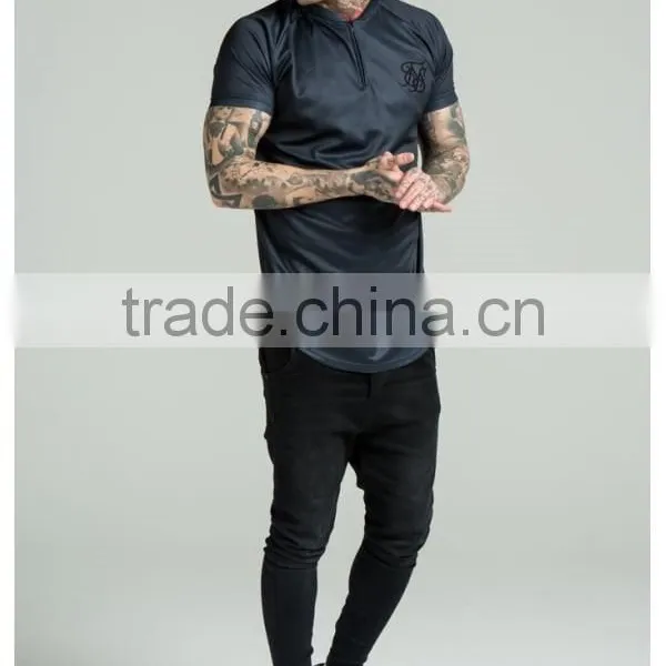 2016 New Arrival Stylish 1/4 Zipper Baseball Jersey Raglan Short Sleeve Curved Hem Baseball T Shirt Black Embroidered Jersey Top photo-2