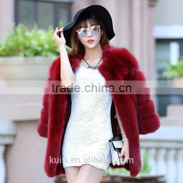 2017 Natural Genuine Fox Fur Overcoat Winter Warm Real Fox Fur Coat Lady Middle Length photo-5