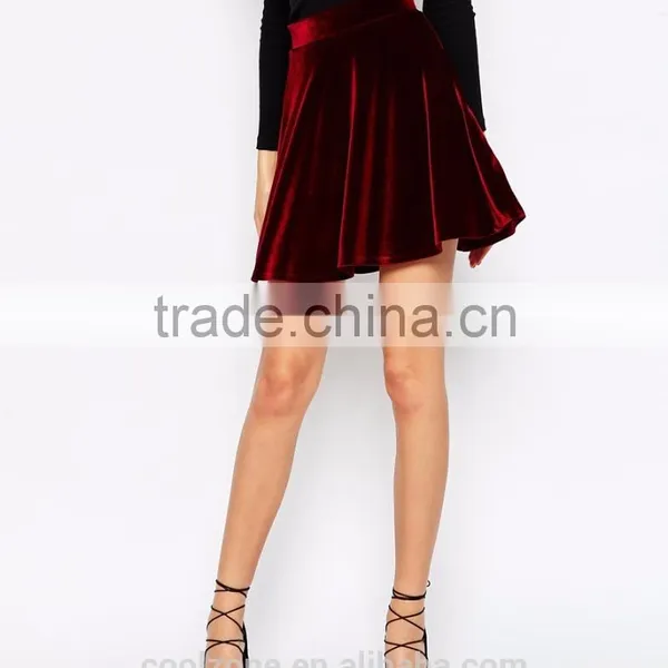 Fully Lined Soft-touch Skater Skirt Women, Velvet Mini Skirts 2015 photo-3