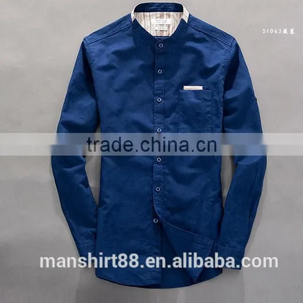 2016 New Style Roll up Sleeve Mandarin Collar Linen Cotton Shirts for Men photo-2