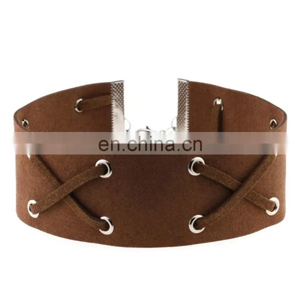 Suede Leather Cord Cross Choker Collar Necklace photo-3