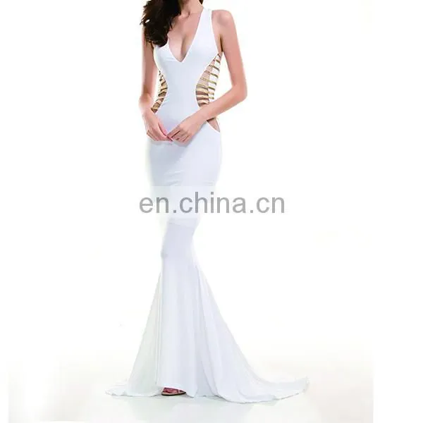 Sexy V-Neck White Cut Out Maxi Dress photo-2