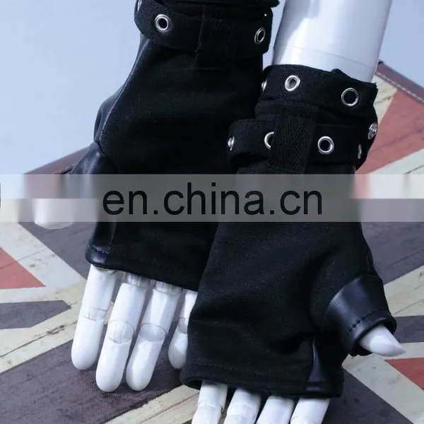 Gothic Synthetic Leather Fingerless Gloves With Zipper and Removable Wristband photo-4