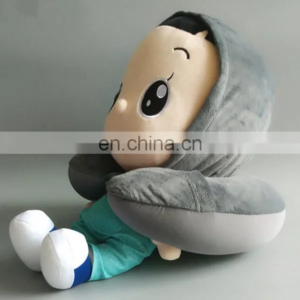 High Quality Cheap u Shaped Pillow With Hat Custom Fashion Soft Plush Travel Massage Neck Pillow photo-5