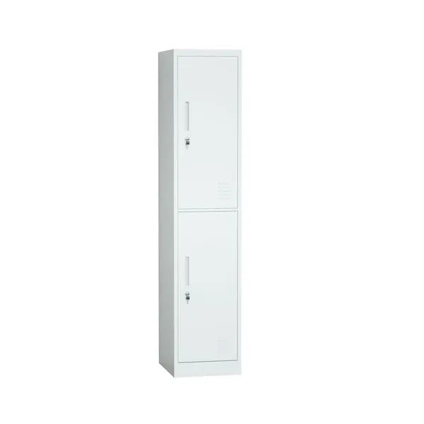 2 Doors Steel Clothes Locker Light Grey Two Layers Office Gym Metal Locker Cabinet With Lock photo-2