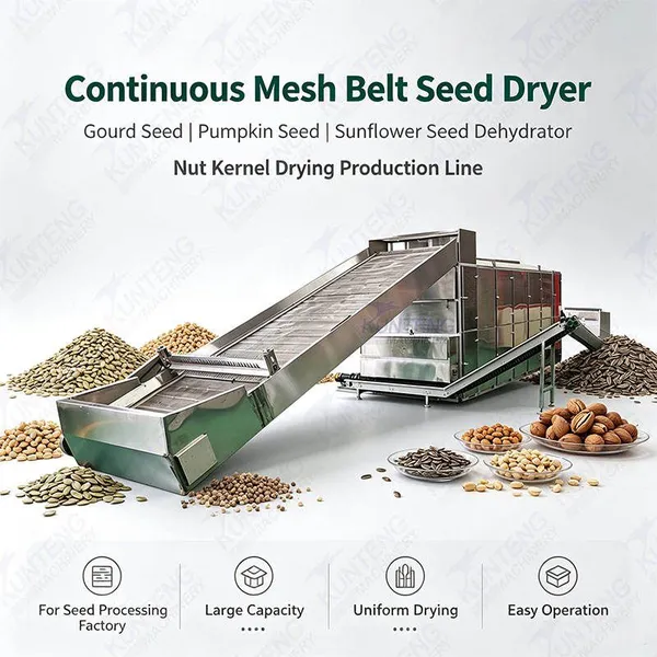 Continuous Mesh Belt Gourd Seed Pumpkin Seed Dryer Sunflower Seed Dehydrator Nut Kernel Drying Production Line EPC