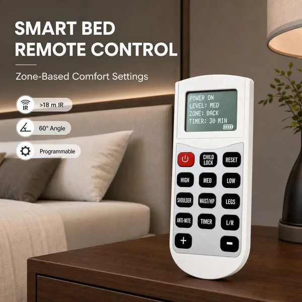 Smart Bed Remote Control Wireless LCD Controller for Adjustable Base Mattress With Zone Heating