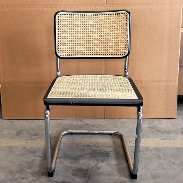 Breuer Style Rattan Dining Chair, Modern Cane Back Side Chair With Chrome Cantilever Frame for Home & Commercial Use photo-4